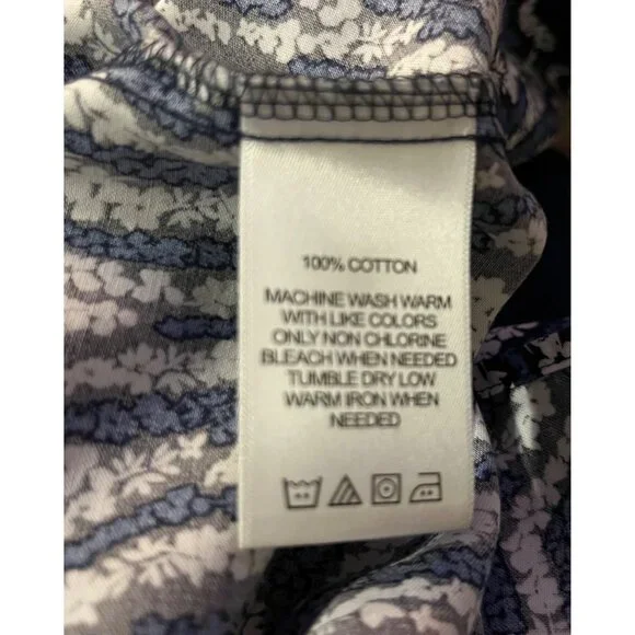 Foxcroft No-Iron Shirt Women's 14 Blue Black White Print Long Sleeve Used - Picture 8 of 12